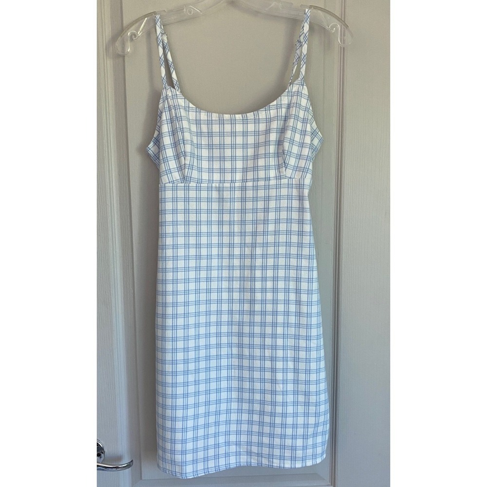 Brandy Melville John Galt Blue/Wh Plaid Mini Dress Adjustable Strap Waist Tie OS